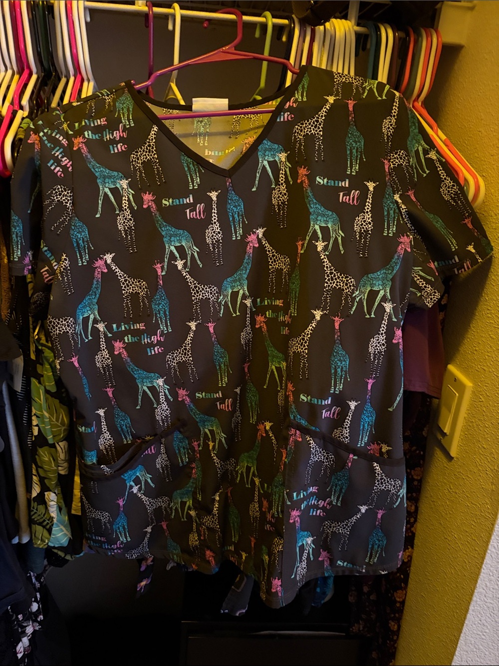 Black Giraffe Print scrub Top - Stand Tall